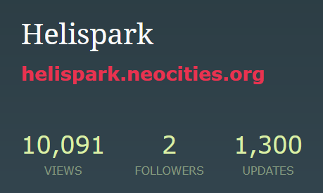 A screenshot of this website's activity page. There are 10,091 views, 2 followers and 1,300 updates.